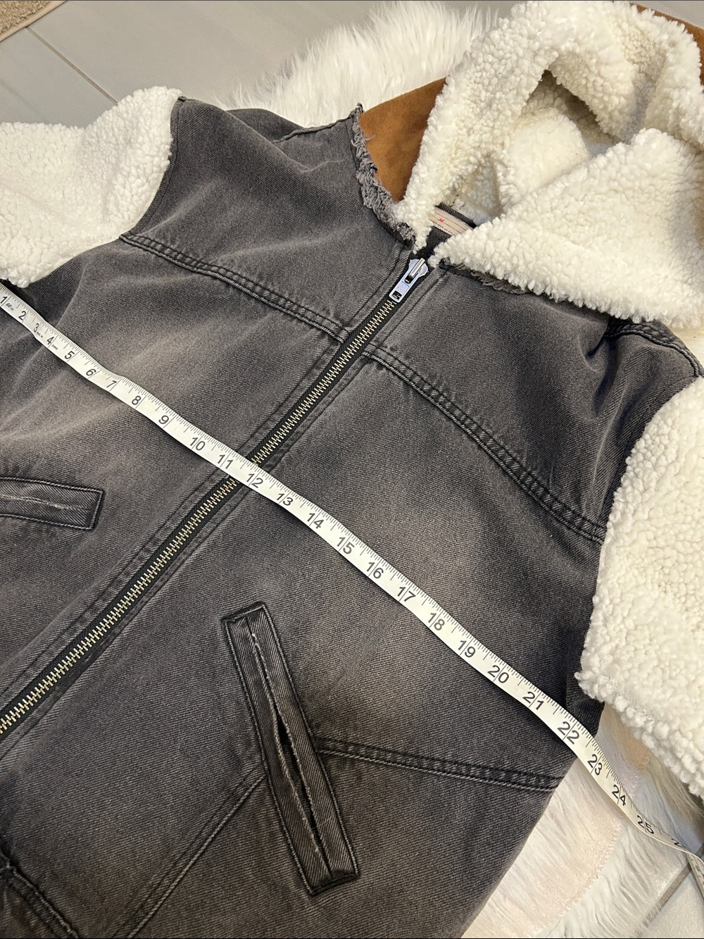 We The Free People Cozy Track Jacket Denim Sherpa Mixed Media Hooded - Picture 2 of 5